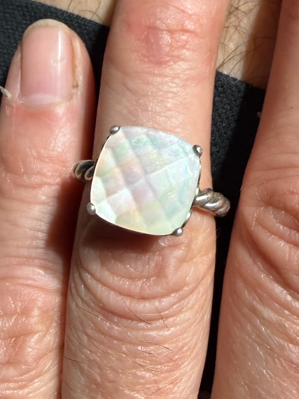 PANDORA Sterling Silver Twisted Mother Of Pearl Sincerity Ring Size 6.75
